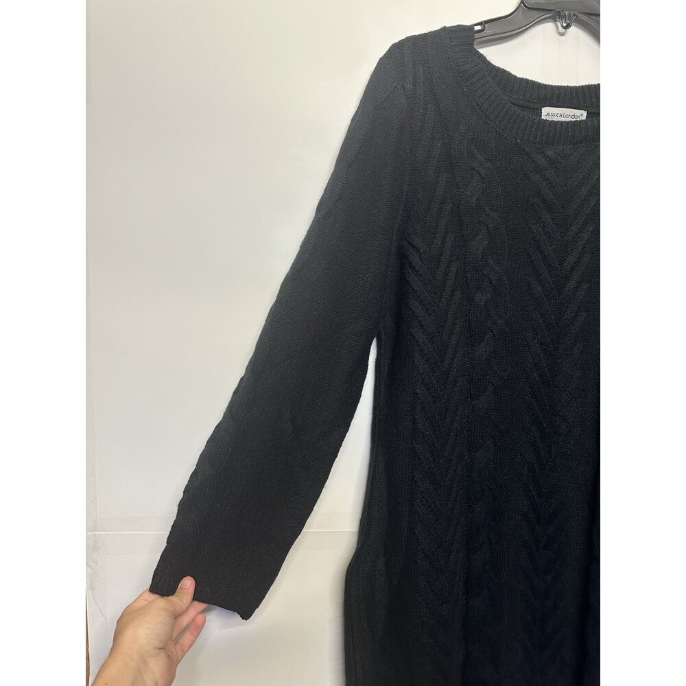 JESSICA LONDON CHARCOAL LONG SLEEVE MIDI CABLE KNIT SWEATER DRESS SIZE 14/16 - Picture 3 of 8